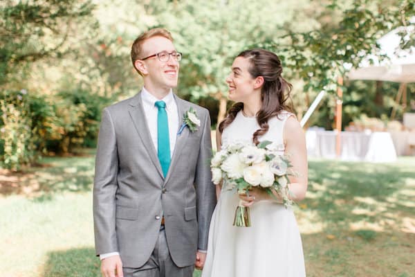 New Jersey Wedding - New Jersey home wedding - New Jersey tented wedding - New Jersey Jewish wedding - bride and groom - just married - bride and groom going for a walk after their wedding ceremony