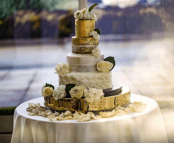 wedding cake - ruffled wedding cake - gold foil wedding cake