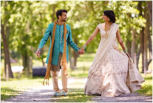 Indian bride and groom at Woods Edge Farm during their Philadelphia destination wedding