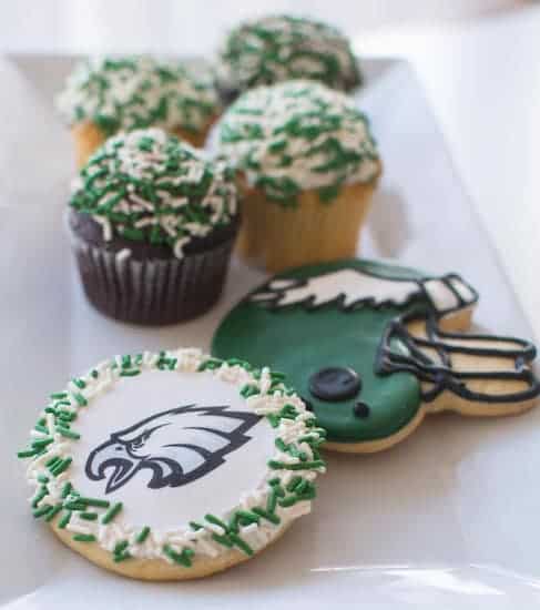 Iconic Philly themed Eagles cupcakes and cookies from Bredenbeck's Bakery