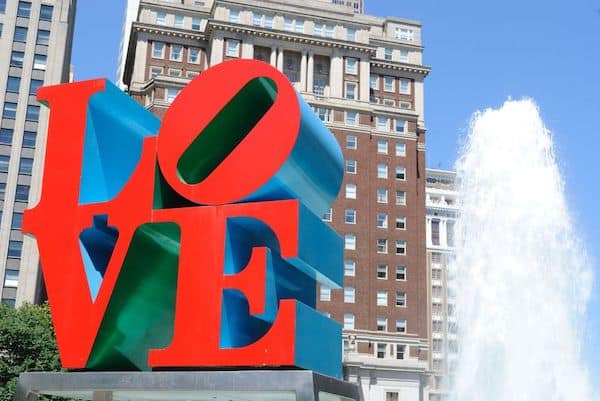 Giant LOVE statue in Philadelphia's LOVE Park popular for Philadelphia wedding couples