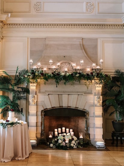 elegant fireplace in the Grand Hall of the Cairnwood Estate