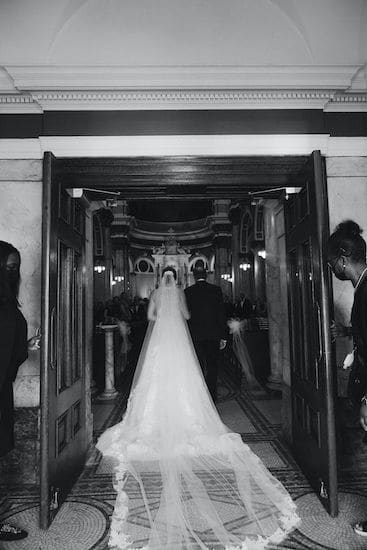 bride and father entering The National Shrine of St Rita of Cascia