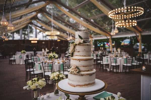 four-tiered naked Franklin's View wedding cake