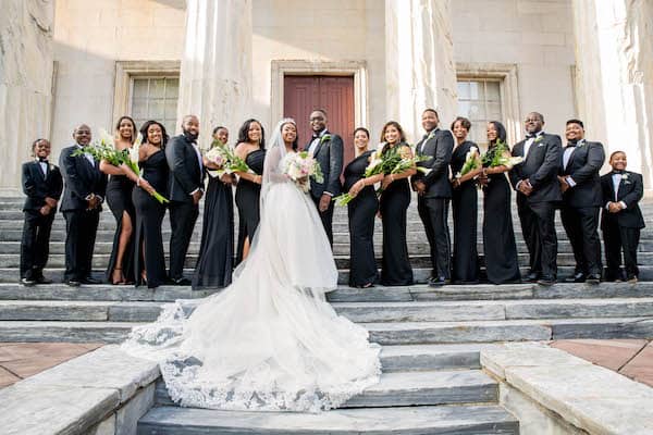 Bride , groom and wedding party in Old City Philadelphia