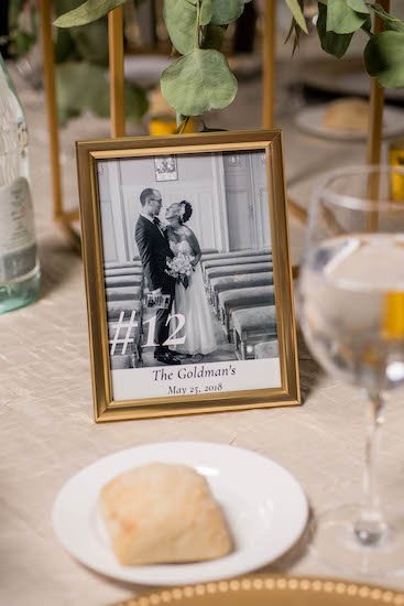 tables numbers with a romantic touch, other couple's wedding photos and wedding date