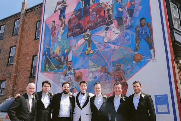 Philadelphia Groom and Groomsmen in front of a mural