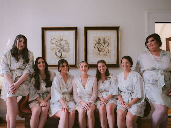 Philadelphia bride and bridal part in matching robes