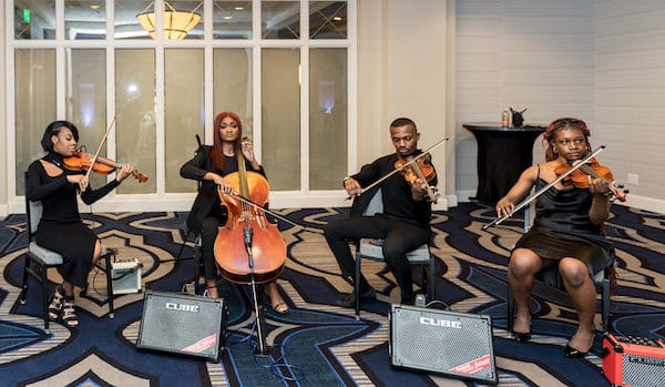 Ajiee Cello string quartet playing at a Philadelphia wedding at PAFA