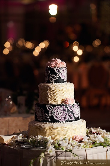 Intricate four-tierwedding cake by Bredenbeck's Bakery in Philadelphia