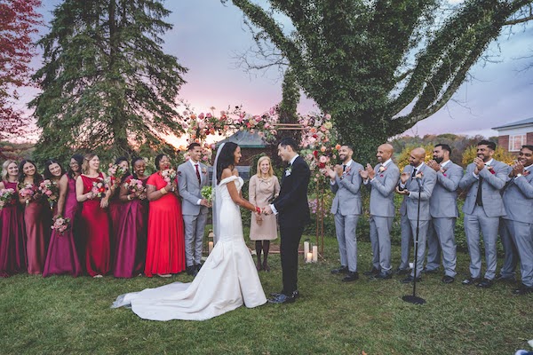 bride and groom exchanging wedding vows