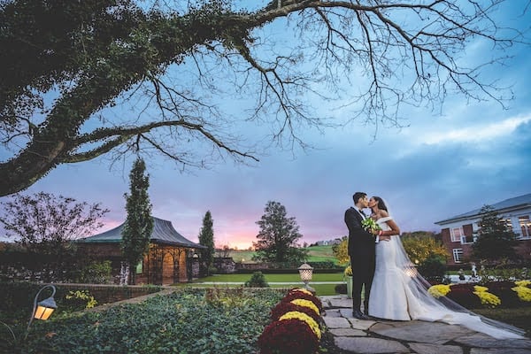 bride and groom at their Hamilton Farm County Club wedding