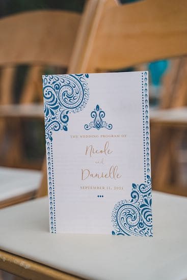 wedding program for a south Asian multicultural wedding