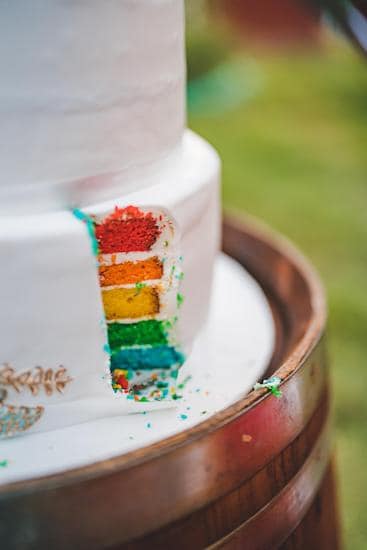 wedding cake with rainbow layers