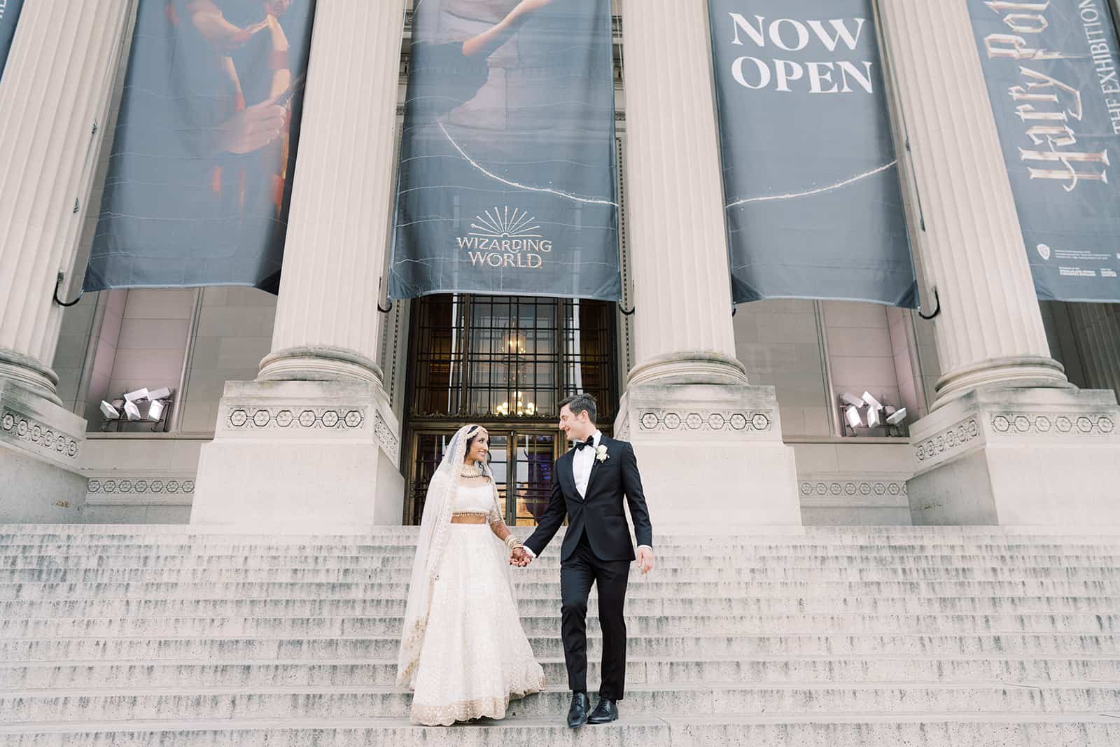 Couple on the stairs at a Philly Museum wedding venue