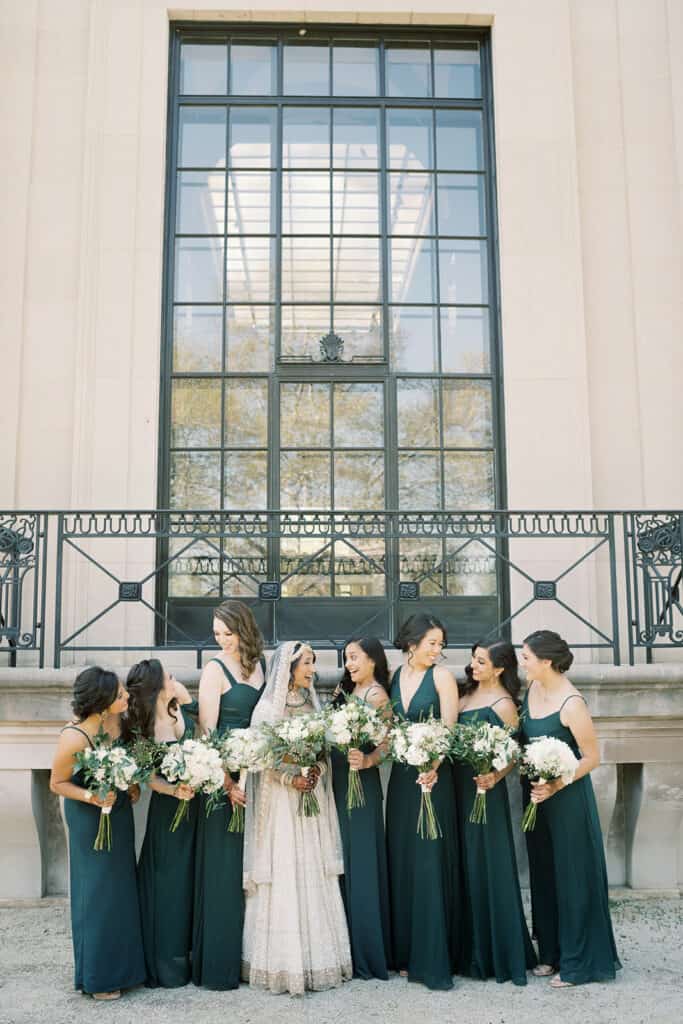 Bride and bridesmaid at Rodin Museum wedding venue in Philadelphia