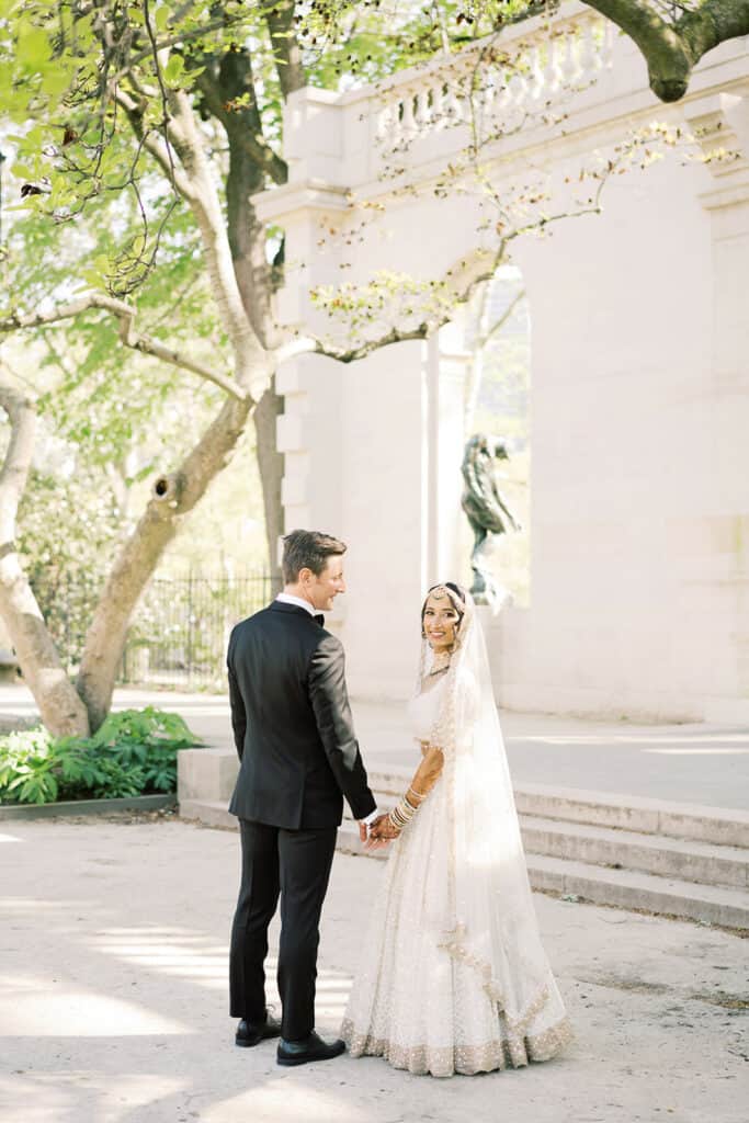 Bride and groom at Rodin Museum wedding venue in Philly