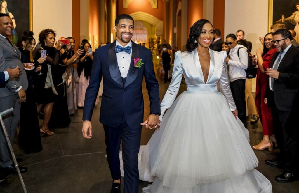 Bride and groom at the Pennsylvania Academy of Fine Arts - a Philadelphia Museum wedding venue