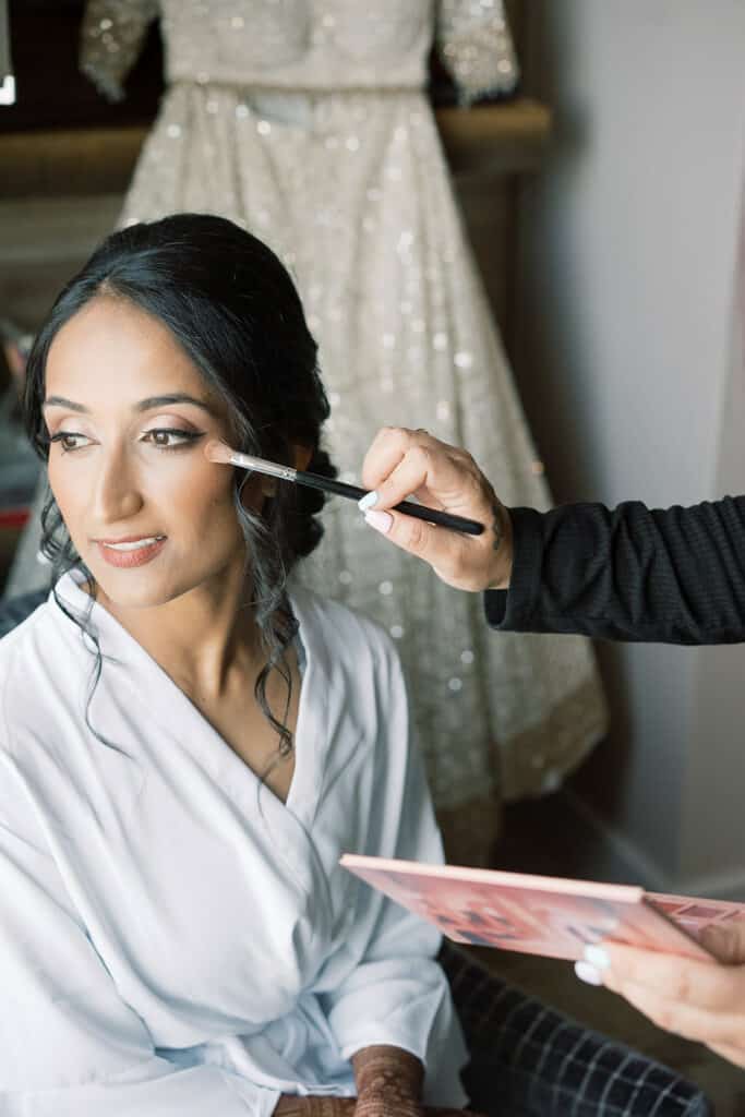 bride getting ready for her Franklin Institute Philadelphia wedding