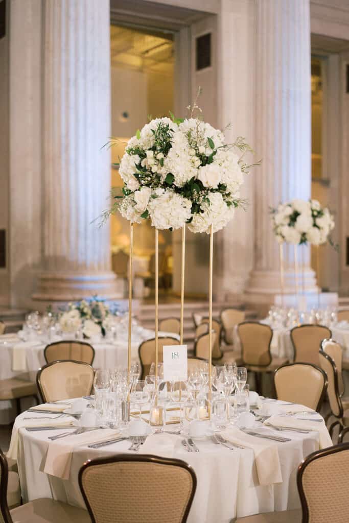 Franklin Institute Philadelphia wedding reception table with centerpiece