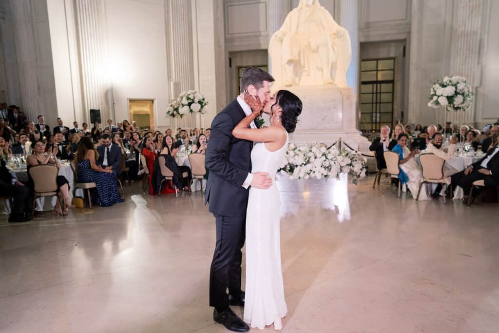 Bride and groom dancing at The Franklin Institute in Philly