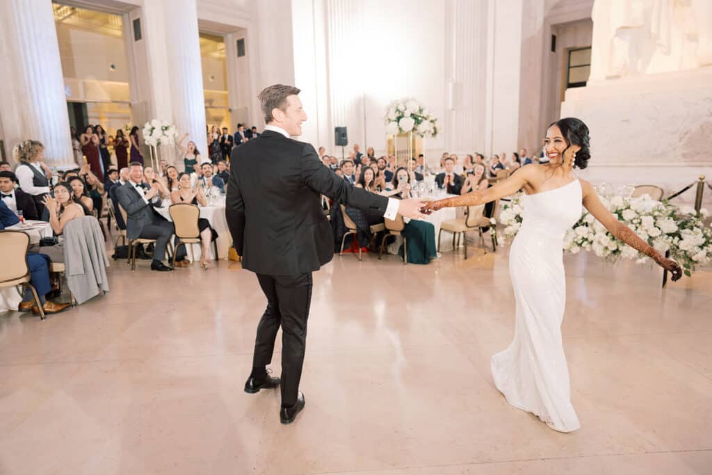 Bride and groom dancing at The Franklin Institute in Philadelphia