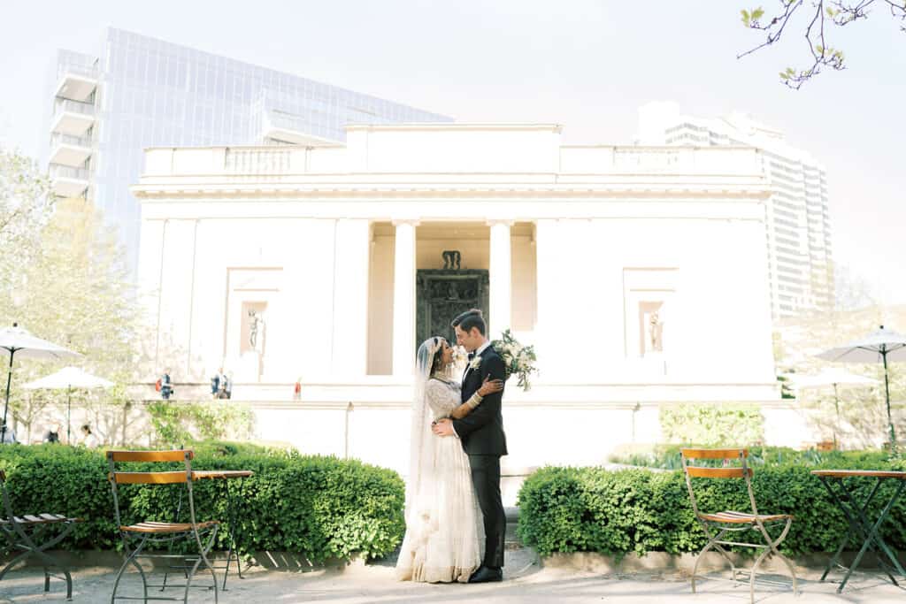 Rodin Museum wedding bride and groom in front of venue exterior