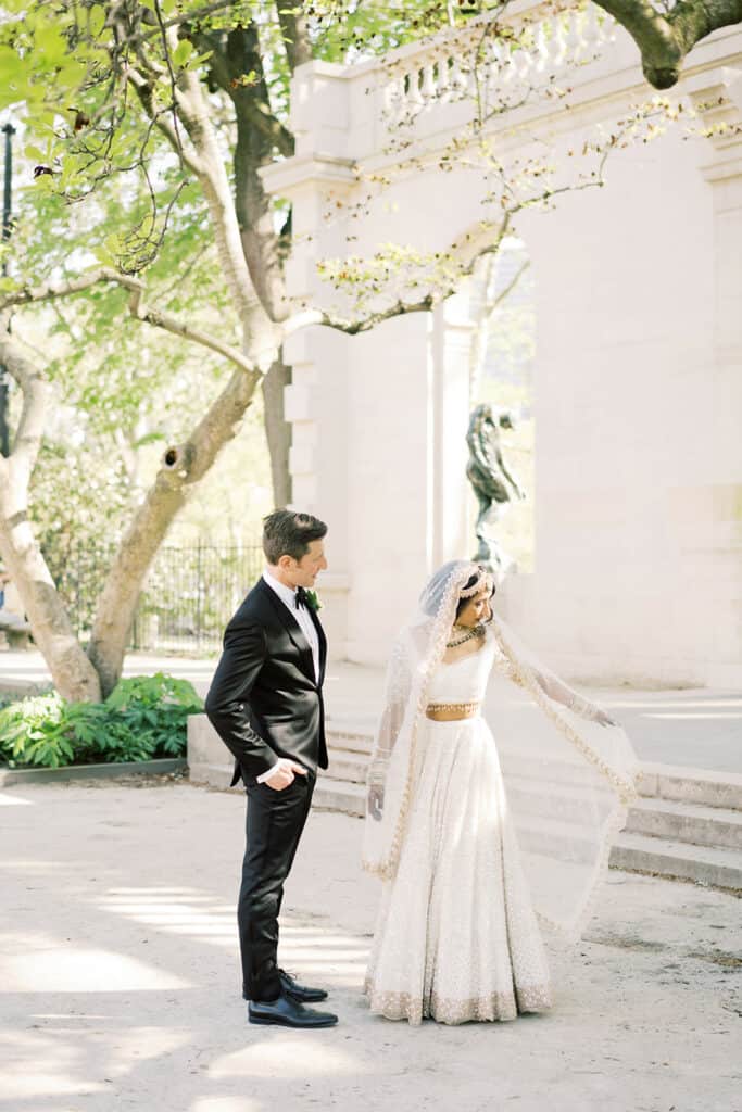 Bride and groom at their Rodin Museum wedding