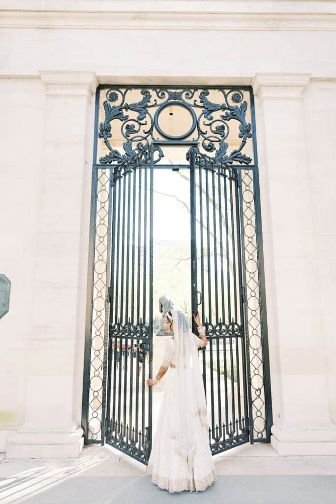 Rodin Museum wedding bride walking through gates