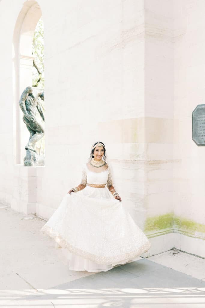 Bride dancing outside her Rodin Museum wedding