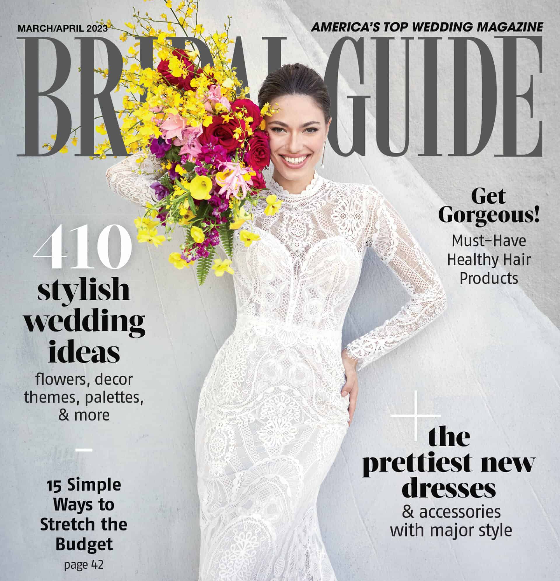 Cover of Bridal Guide March / April 2023, where Philadelphia wedding planner Donielle Warren is featured in Planners We Love