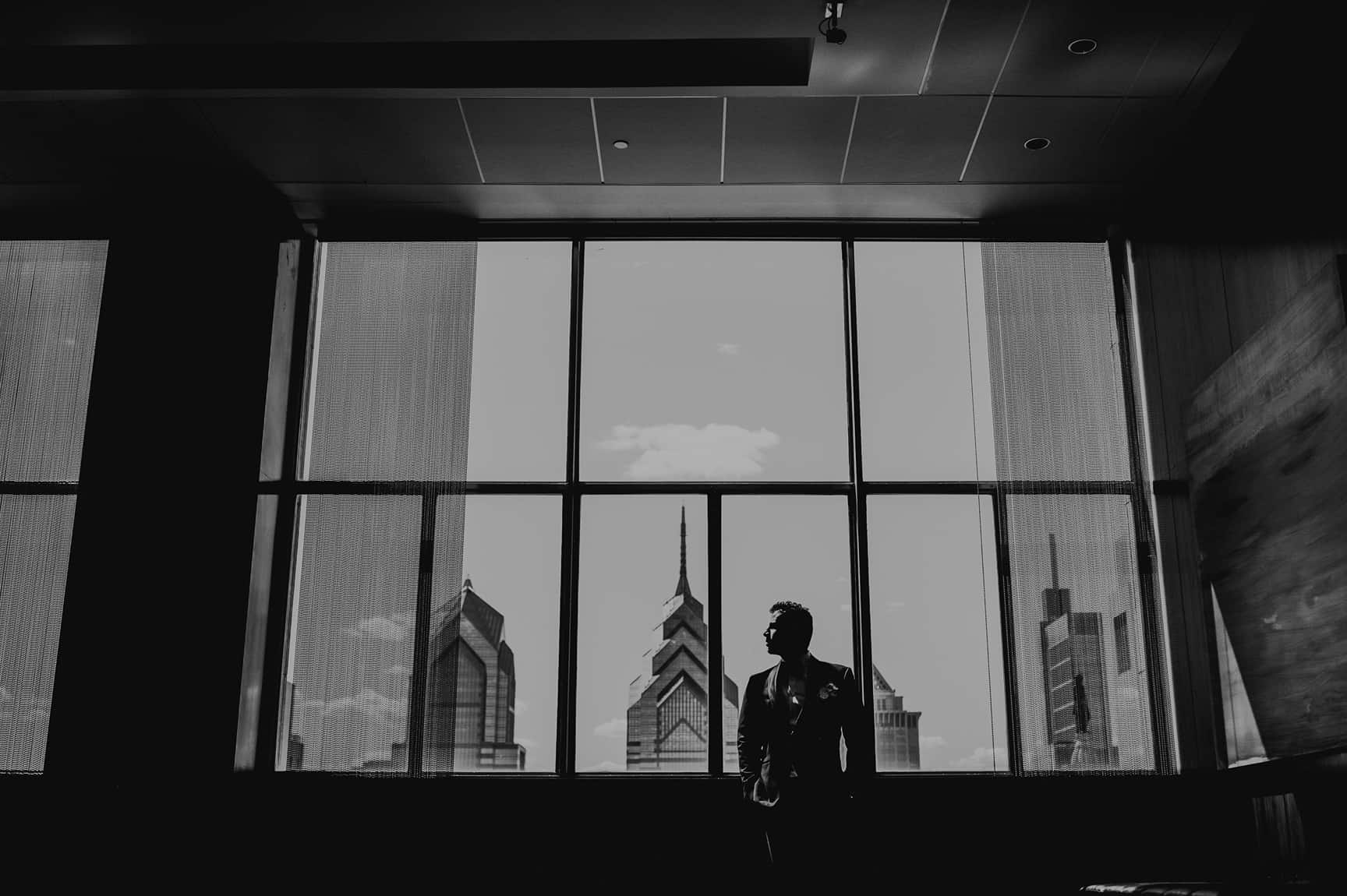 Bride and groom have first look at Loews Philadelphia Hotel