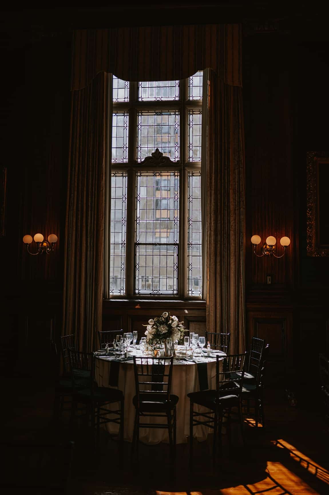 Table setting at the College of Physicians wedding reception