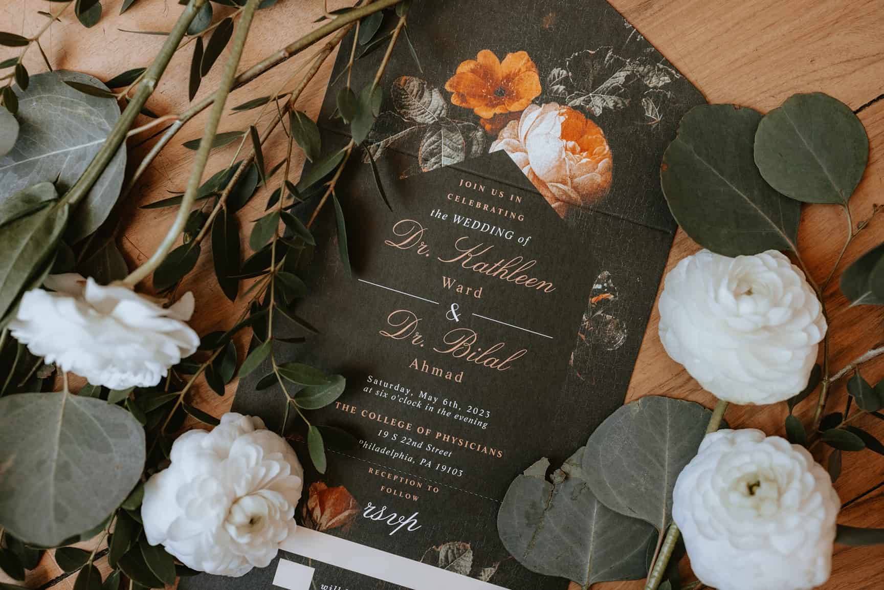 Invitations for the College of Physicians Philadelphia wedding