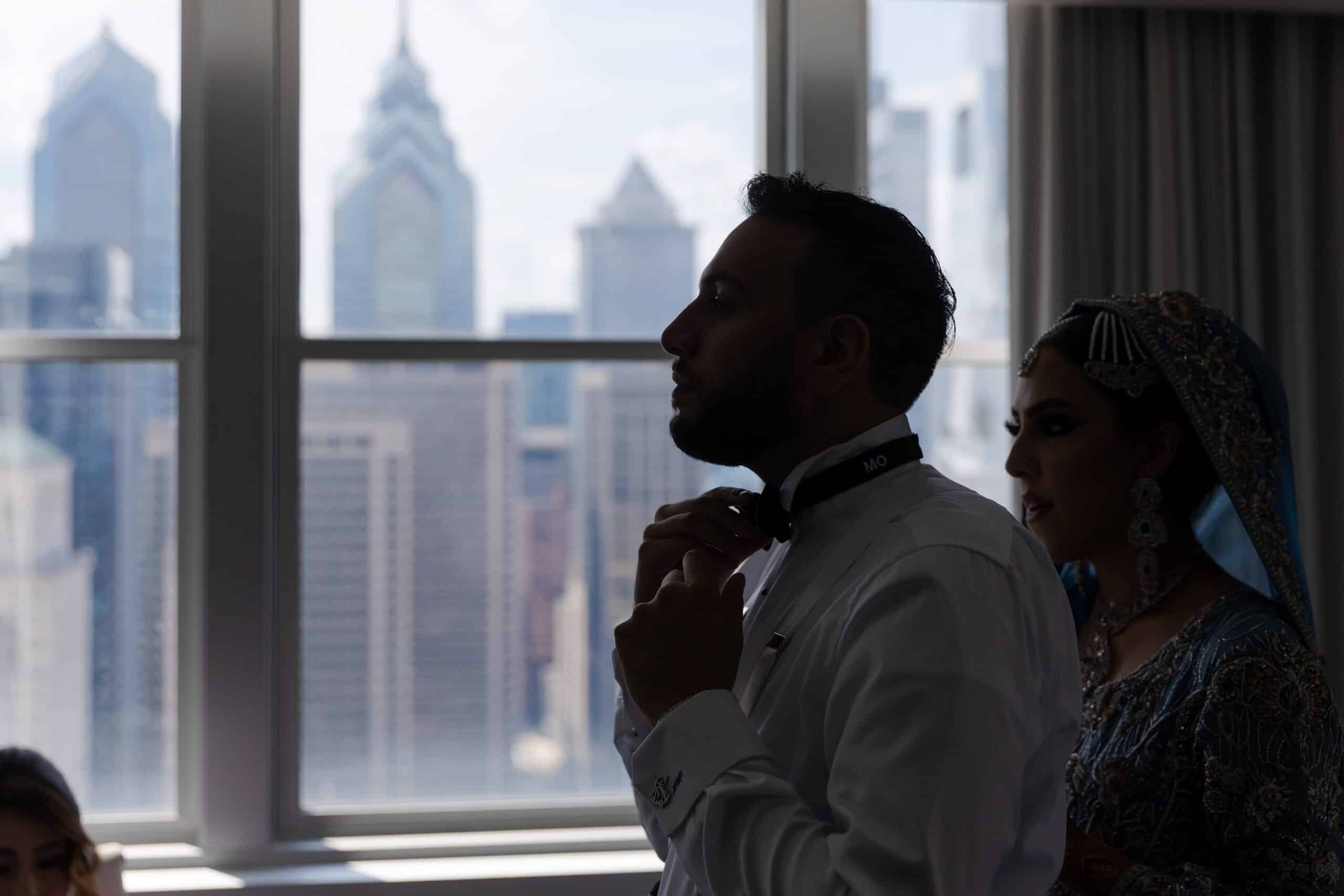 Groom getting ready for Loews philadelphia wedding