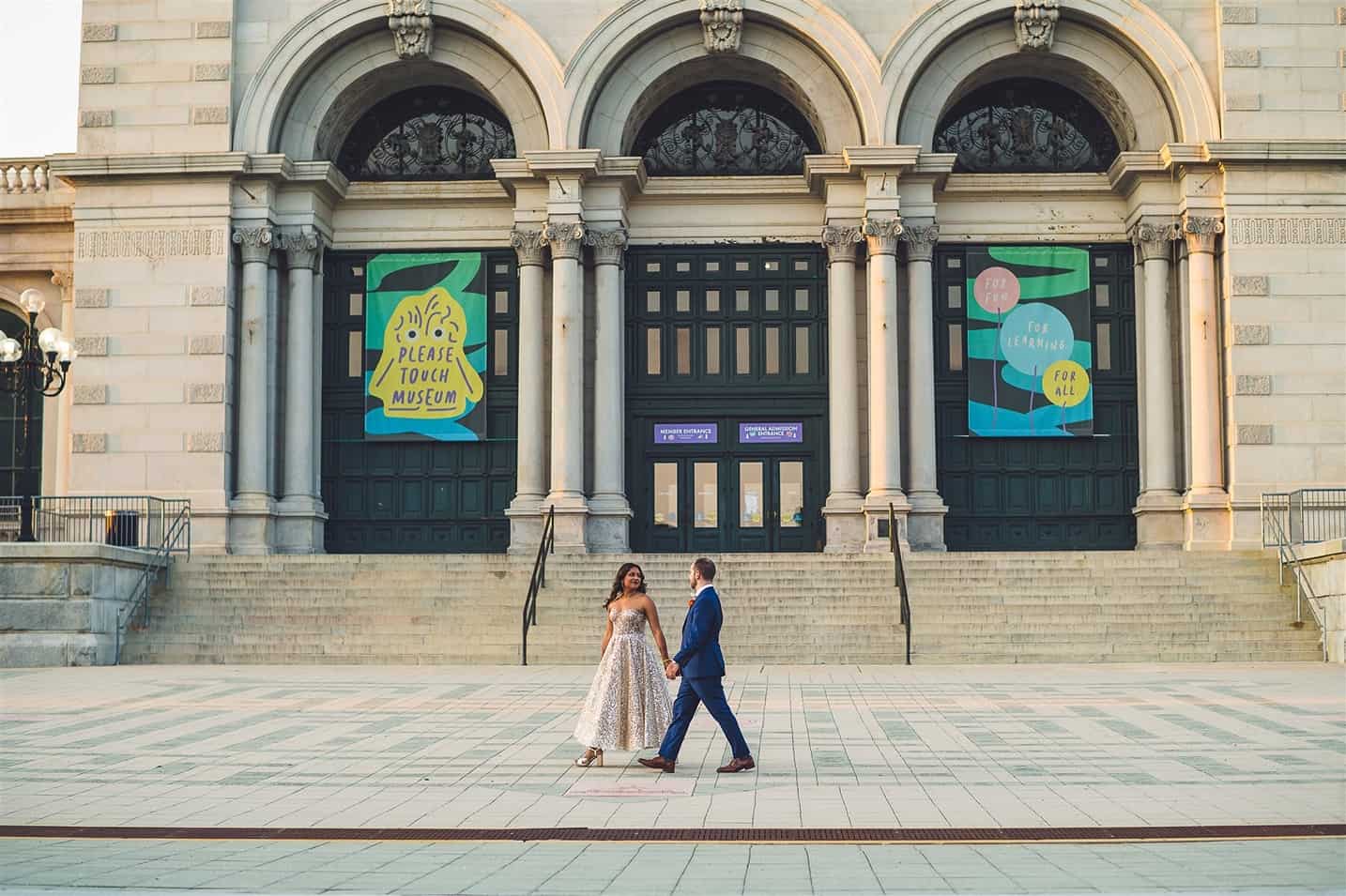 bride and groom at Please Touch Museum wedding