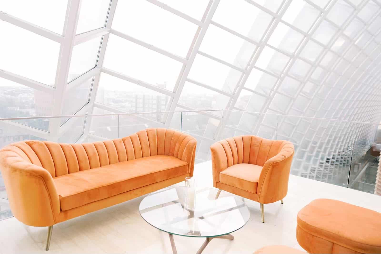 Orange couches at the Kimmel Center wedding